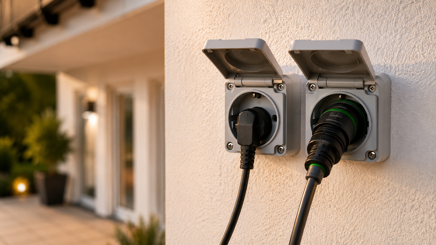 Schuko-Stecker und Wieland-Stecker nebeneinander – Steckervergleich Balkonkraftwerk