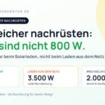 AC-Speicher am Balkonkraftwerk nachrüsten – 800 W solare Ladeleistung abzüglich Grundlast, 3.500 W beim Laden aus dem Netz, 2.000 Wp bei ersetztem Wechselrichter