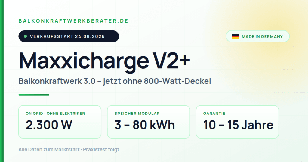 Maxxicharge V2+ Balkonkraftwerksspeicher – 2.300 W on grid ohne Elektriker, 3 bis 80 kWh Speicher, 10 bis 15 Jahre Garantie